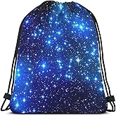 Beabes Star Drawstring Bags Backpack Bag Galaxy Blue Magical Outer Space Universe Nebula Constellation Night Sky Sport Gym Sack for Men Women