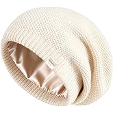 YANIBEST Satin Lined Beanie, Warm Winter Hats for Women, Classic Slouchy Beanie Knit Hat