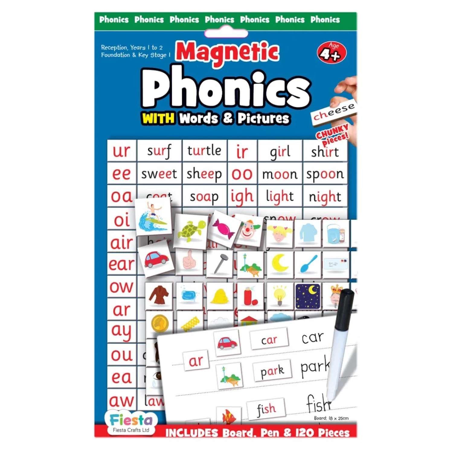 Magnetic Phonics Letters and Sounds by Fiesta Crafts - Includes 48 words, pictures, 24 Phonic sounds - Designed to engage children in a fun learning process - Key Stage 1