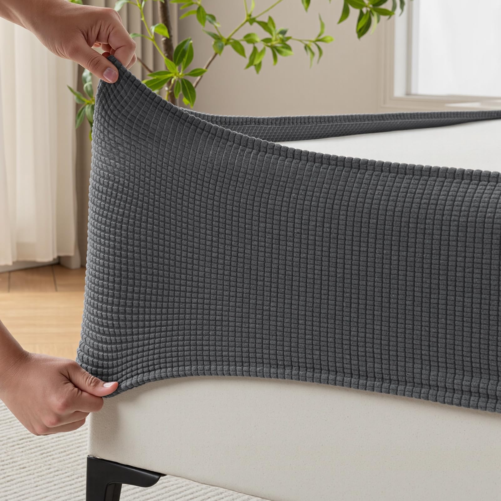 Photo 1 of MIYE Jacquard Fabric Box Spring Cover,Super Stretchy Wrap Around 4 Sides Elastic Bed Skirt,Wrinkle & Fading Resistant,Washable & Easy Fit. (Dark Grey, Twin)
