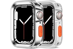 Amizee 2 Pack Rugged Case Compatible with Apple Watch Case Series 9/8/7 45mm Series 6/SE/5/4 44mm, Soft TPU Shockproof Bumper Drop Proof Protective Cover for iWatch (Plating Silver/Clear)