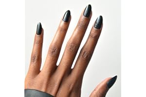 Glamnetic Press On Nails - Boba | Opaque Black Short Almond Nails, Salon Quality | 12 Sizes - 24 Nail Kit