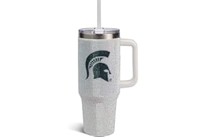The Memory Company Officially Licensed NCAA 40oz White Rhinestone Tumbler - Stainless Steel Double Wall Vacuum Insulated Water Bottle, BPA-Free, Lid & Straw, Sparkling Team Spirit Drinkware
