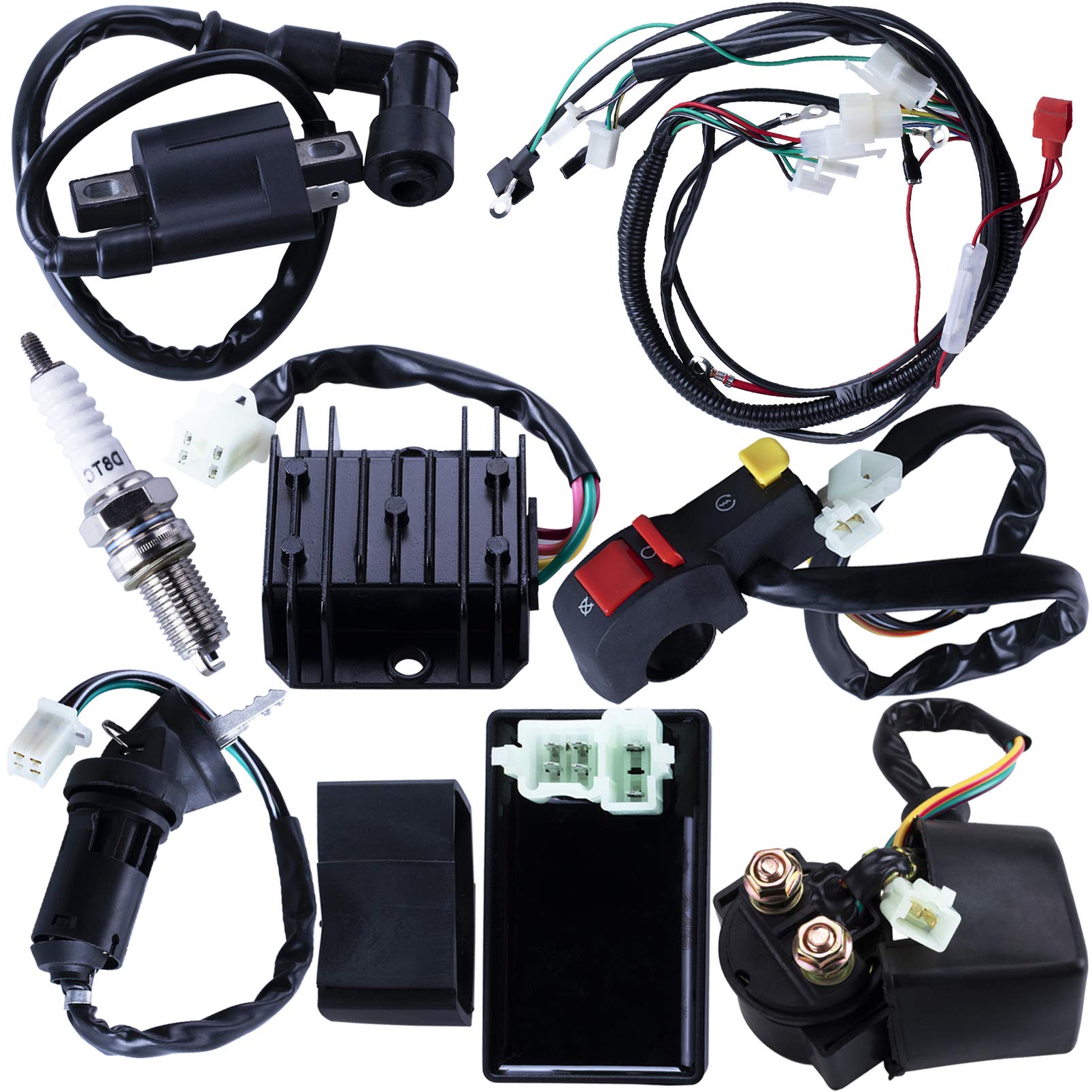 Photo 1 of Complete Electrics Wiring Harness CDI Ignition Coil Solenoid Relay Spark Plug Kits for Chinese 4-Stroke ATV Quad Dirt Bike 150cc 200cc 250cc Go Kart by OTOHANS AUTOMOTIVE