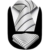 HISDERN Mens Striped Ties Classic Silk Woven Tie and Pocket Square Set Formal Business Necktie Handkerchief for Wedding