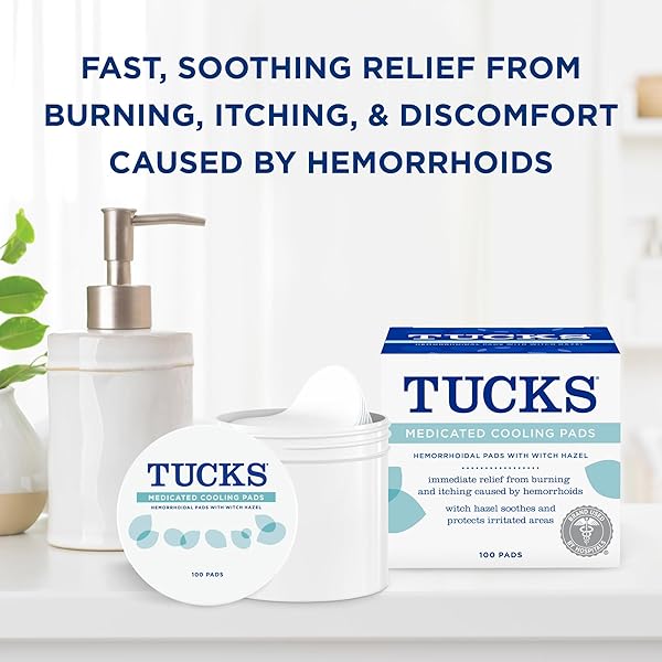 TUCKS MEDICATED COOLING PADS, 100 COUNT – PADS WITH WITCH HAZEL, CLEANSES SENSITIVE AREAS, PROTECTS FROM IRRITATION, HEMORRHOID TREATMENT, MEDICATED PADS USED BY HOSPITALS