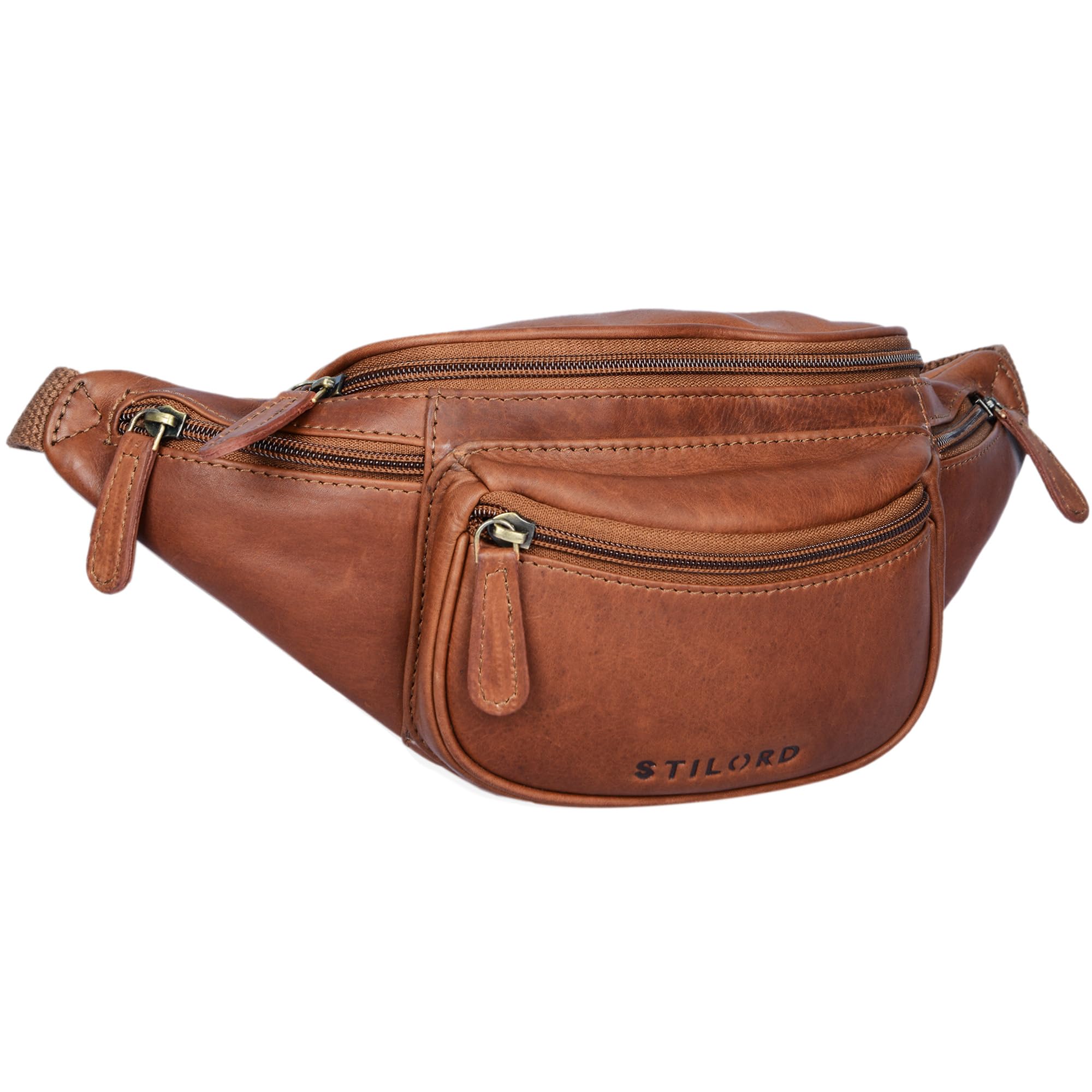 STILORD 'Eliah' Leather Waist Bag Vintage | Unisex Belt Bag for Travel, Festivals, and Outdoor | Genuine Leather Fanny Pack for Phone, Camera, and Valuables, Colour:Cognac-Brown