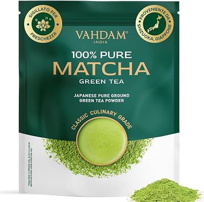 VAHDAM, Matcha Chá Verde em Pó (100gm) Autêntico Matcha Japonês em Pó, Chá Verde de Grau Premium, Ideal para Bolos, Smoothies, Thé Iced, 100% Natural