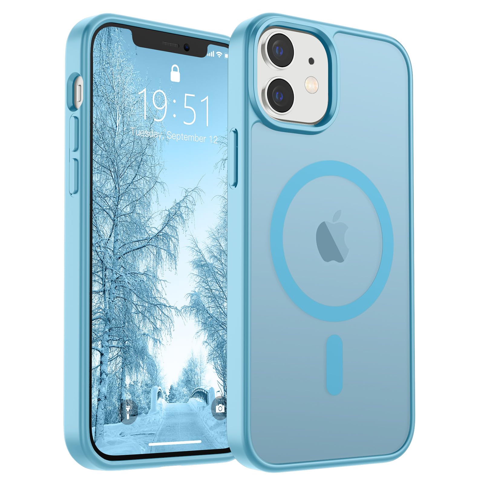 Photo 1 of SUPFINE Magnetic for iPhone 12 Mini Case & iPhone 13 Mini Case (Compatible with MagSafe) (Military Grade Drop Protection) Slim Translucent Matte Shockproof Phone Cover,Light Blue