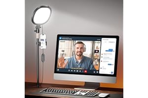 PQRQP Ring Light with Stand, Adjustable Desktop Light with Phone Holder, CRI 97+, Video Conference Light for Zoom Meetings, Webcam, Recording, Live Stream