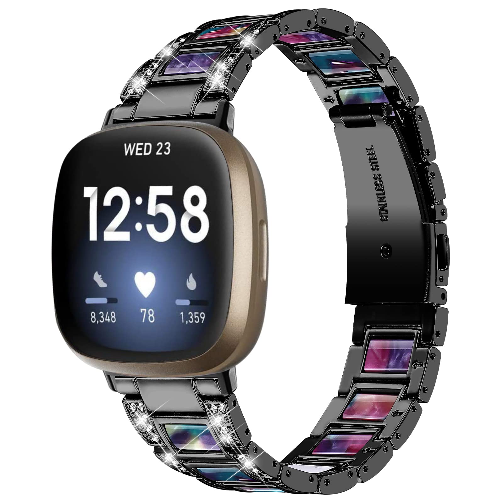 Gimuk Strap Compatible with Fitbit Versa 4/Fitbit Versa 3 Strap for Women Men, Adjustable Metal Stainless Steel Bling Replacement Watch Wrist Strap Wristband Bracelet for Fitbit Sense/Sense 2