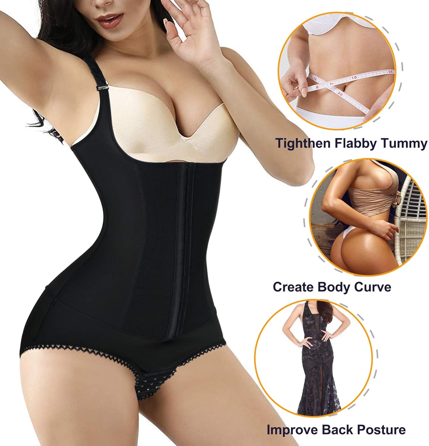 Irisnaya Women Waist Trainer Bodysuit Tummy Control Shapewear Slim Full Body Shaper Open Bust Corset Cincher at  Women’s Clothing store