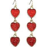 Chic Charm 14k Gold Interlocking Red Heart Dangle Drop Earrings Dainty Elegant Love Heart Dangle Stud Earring For WomenTrendy Statement Jewelry Christmas Valentine’s Day