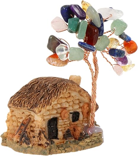 Amazon Co Jp Doitool 幸運金のなる木チャクラ宝石ツリーの妖精家ミニヴィラハウス風水風水盆栽幸運 富風水デスクトップdecoation妖精家アクセサリーカラフルな ホーム キッチン