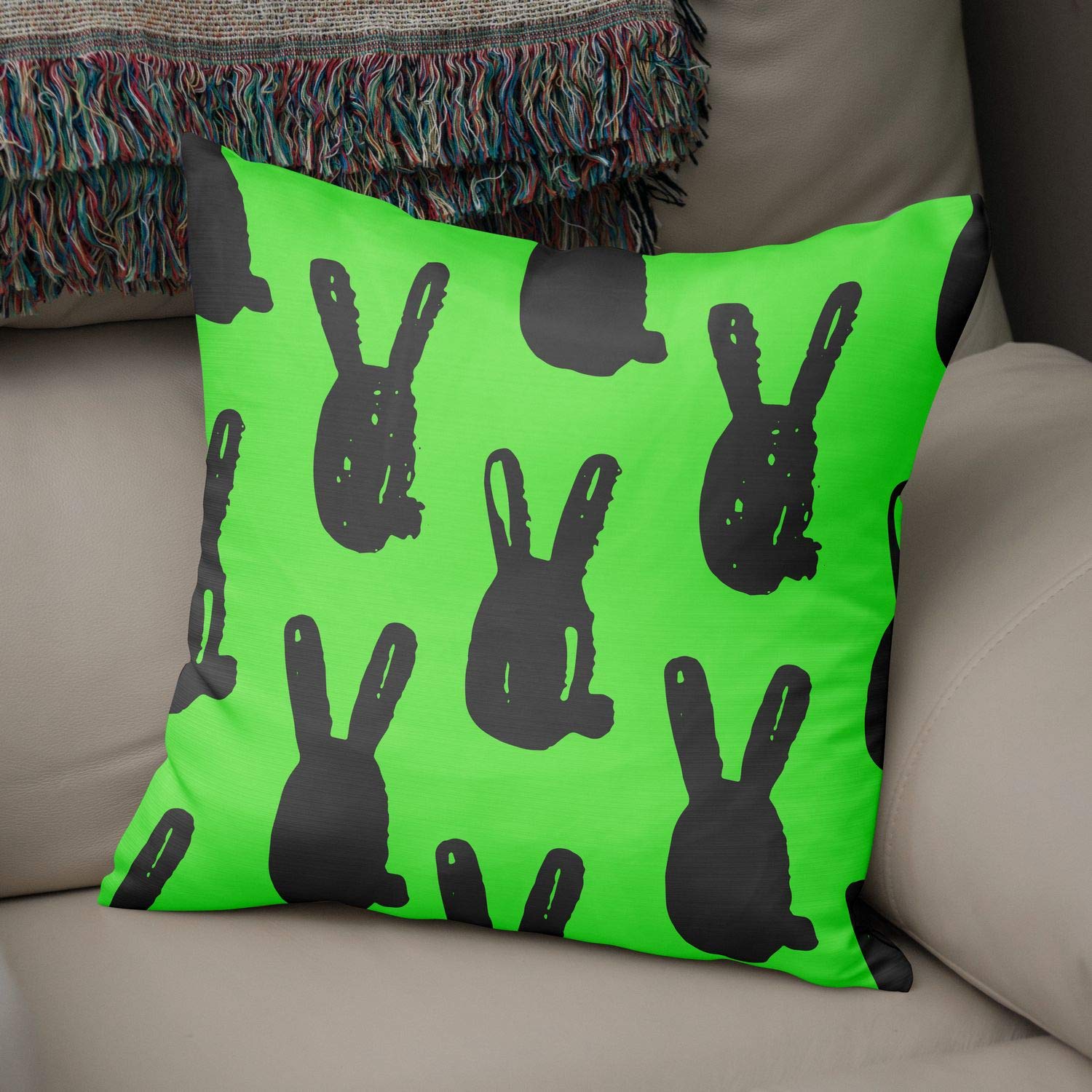 Bonamaison Decorative Cushion Cover Neon Green & Fume, Throw Pillow Covers, Home Decorative Pillowcases for Livingroom, Sofa, Bedroom, Size: 50x50 Cm - Designed and Manufactured in Turkey