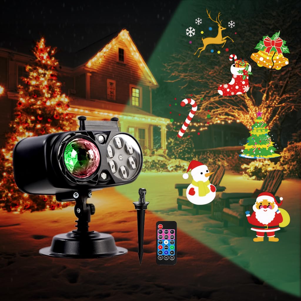 Photo 1 of 2025 Upgrade Christmas Halloween Projector Lights Outdoor/Indoor with Remote Control Timers 2-in-1 Moving Patterns Landscape Lights,3D Ocean Wave Projection Light for Xmas Halloween Party Decorations
