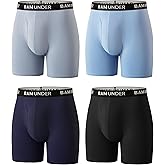 BAMUNDER Men's Bamboo Viscose Underwear Boxer Briefs 4 Pack - Breathable Comfort Fit with 3D U-Shaped Pouch & No Ride-Up Legs