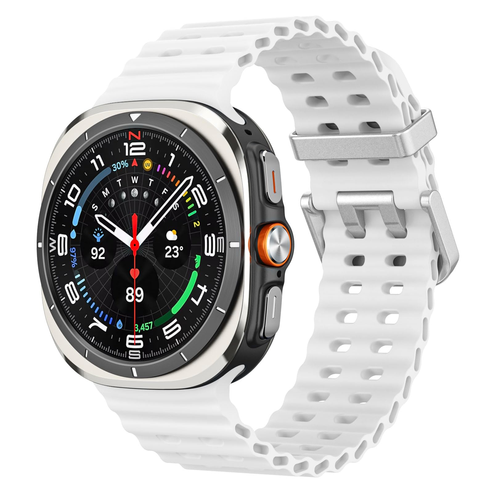 MoKo Sport Band Compatible with Samsung Galaxy Watch Ultra Bands 47mm (2025/2024) Women Men, Breathable Soft Silicone Waterproof Marine Strap Accessories for Samsung Watch 7 Ultra, White