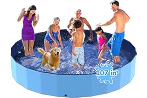 Bilibara 107'' Foldable Dog Pool, Kiddie Pool, Heavy Duty Non-Slip Plastic Pet Wading Pool for Large Dogs, Indoor and Outdoor Kids Pet Dog Bathtub