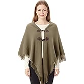 Cutecrop Women Ponchos Sweater Solid Knit Versatile Lightweight Shawl Wrap Horn Button Scarf Cape Poncho Accessories