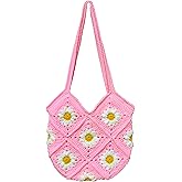 Herrida Crochet Bag and Totes Floral Tote Bag Crochet Purse for Women Knit Bag Flower Purse Daisy Gifts Fairycore Cute