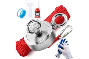 MIKEDE Double Sided Fishing Magnets Kit, Strong 1300Lbs Pulling Neodymuim Magnet Fishing with 65ft Rope, 2.95" Rare Earth Magnets with 2 Countersunk Hole for Magnetic Fishing and River Lake Hunting