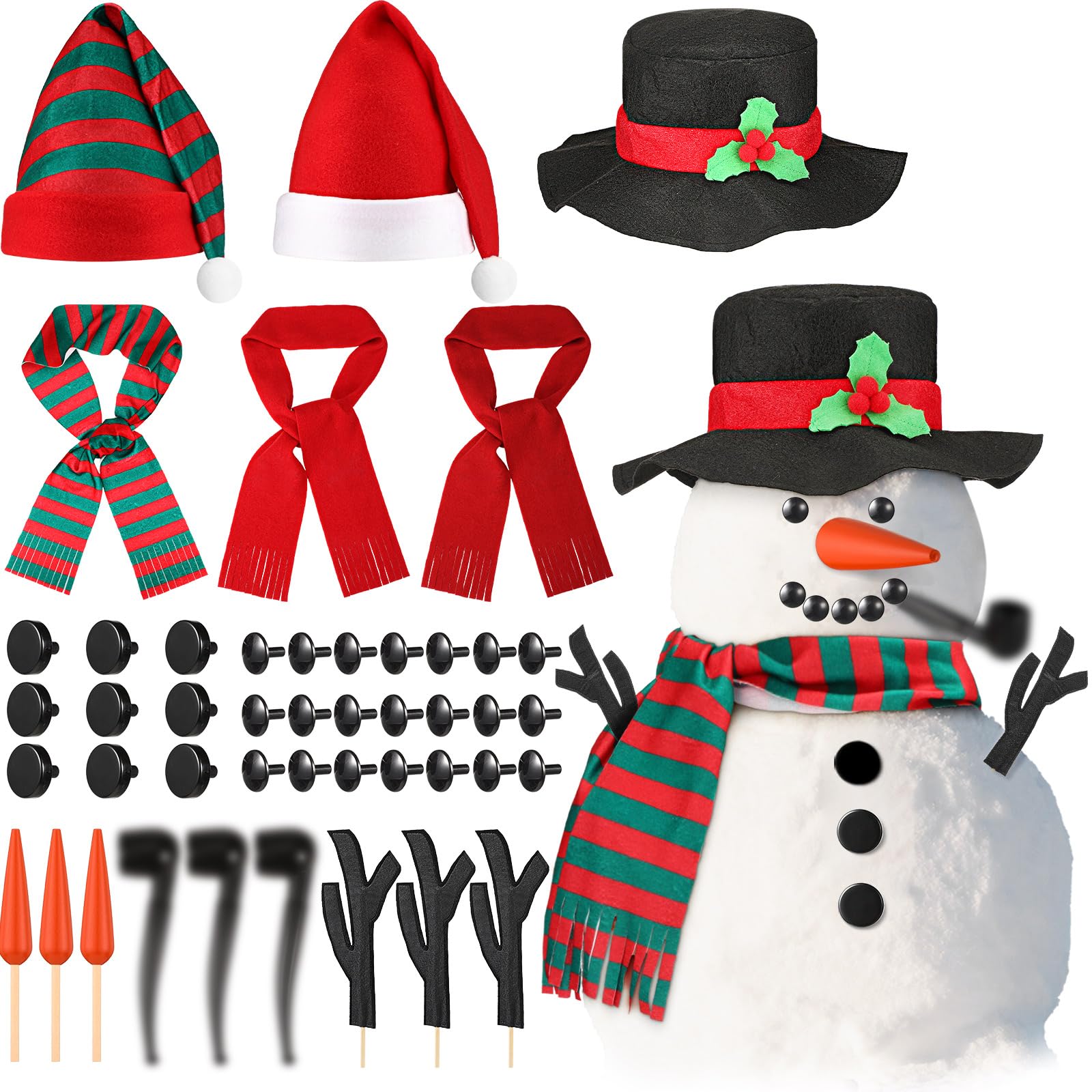 Photo 1 of 42 Pcs Christmas Snowman Decorating Making Kit Snowman Dress Up Fun Outdoor for Xmas Winter Holiday Party Decoration Gifts, Ability to Decorate 3 Snowmen(Cute Style)