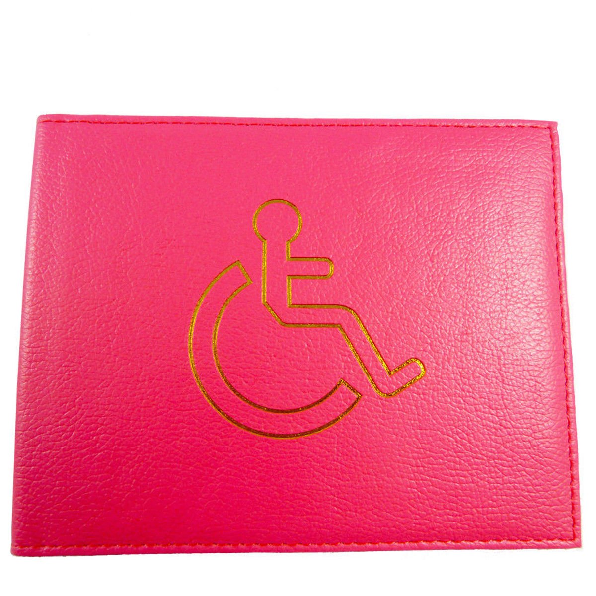 Disabled Badge Holder Cover Wallet Safe Protection Protector Disability Parking Permit Display Metal Corner PU Leather Hologram - Pink