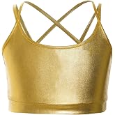 Jugaoge Kids Girls Shiny Metallic Training Bras Wireless Gymnastics Dance Crop Top Bralettes Dancewear