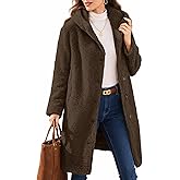 ELLEVEN Winter Faux Fur Pea Coat for Women,Sherpa Wool Fuzzy Fleece Long Warm Teddy Coats Jacket with Hoodie