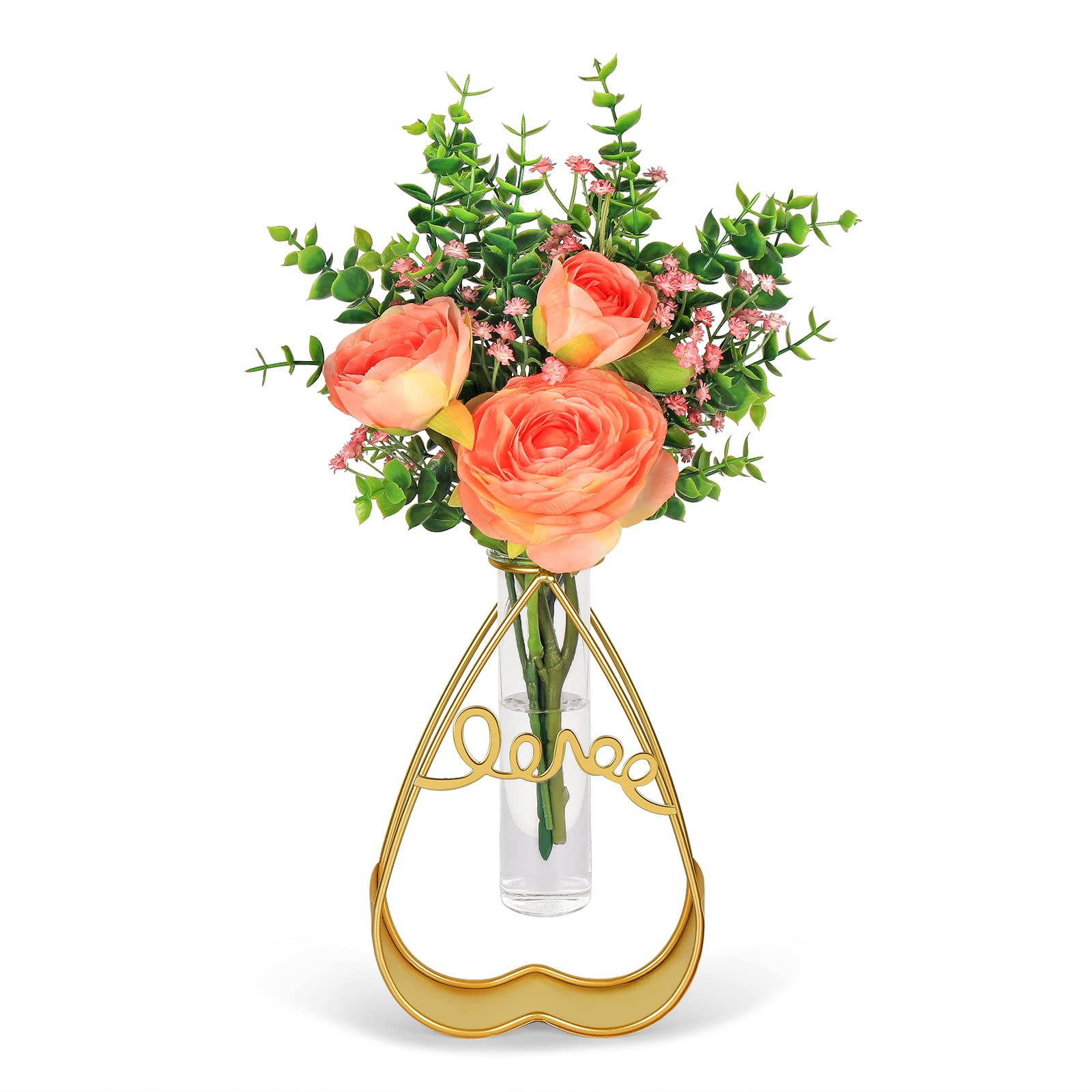Photo 1 of Fasjewly Artificial Flowers with Vase for Decoration,Fake Peony Flowers Bouquet Silk Plants in Vase with Lights,Floral Wedding Arrangement for Home Decor,Tables Centerpieces
