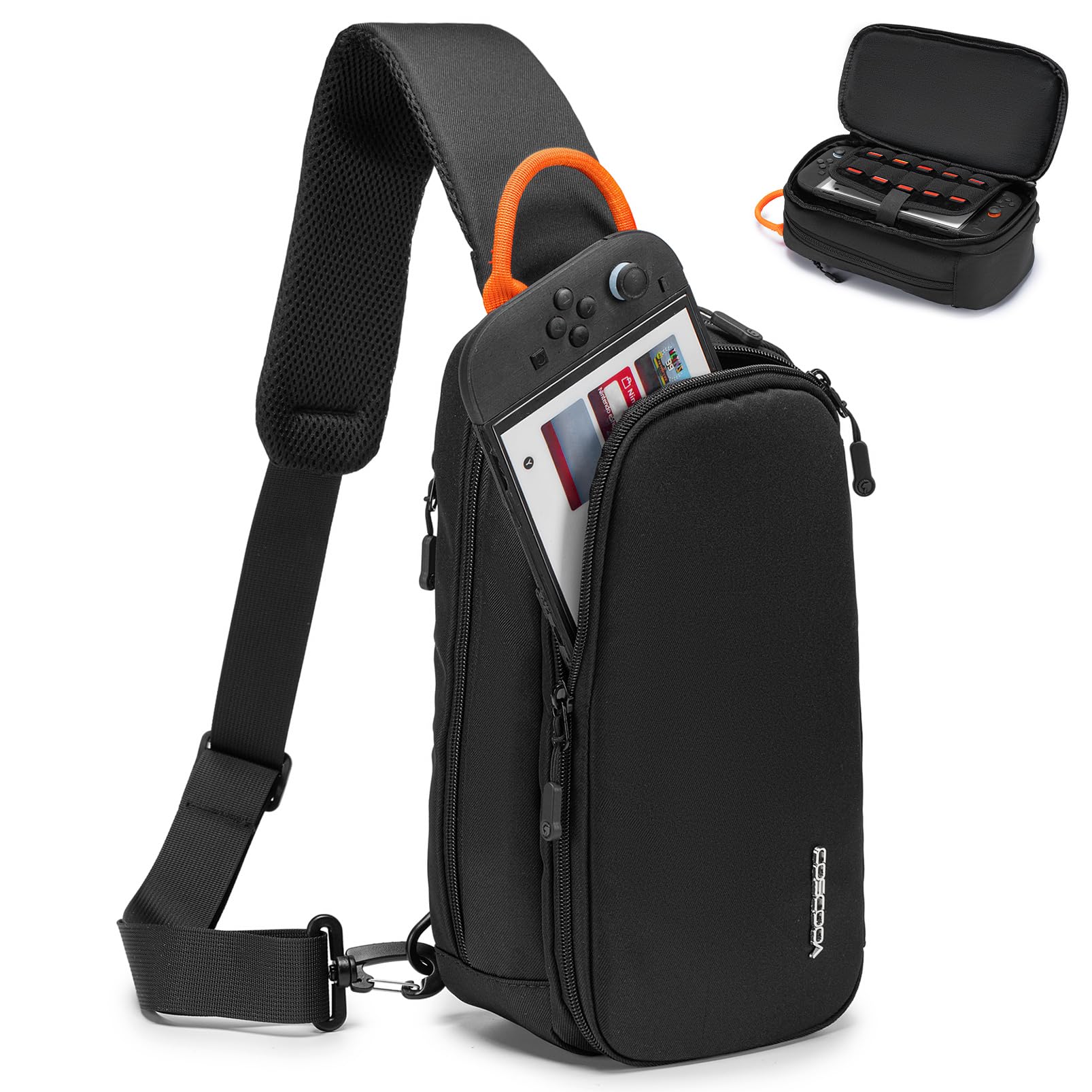 COSCOOA Sling Crossbody Bag for Steam Deck/OLED/Nintendo Switch 2 (2025)/Rog Xbox Ally X,Protective Case Travel Carrying Gaming Pouch with 10 Game Cartridges Slots,Compact Pack for Daily Use, Travel