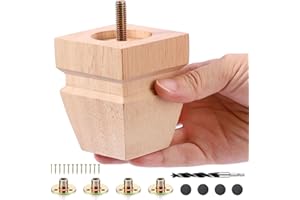 TEXPHW 3 Inch Unfinished Oak Sofa Legs - Heavy Duty Mid Century Solid Wood Replacement Furniture Legs Set of 4 for Couch, Table, Bench, Bed, Dresser, Chair - with Installation Hardware (Natural)