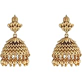 TARINIKA Antique Gold-Plated Indian Jhumka Earring for Women Brass CZ Temple Design Desi Dangle Jewelry Wedding Jewelry Ethnic Occasion Gift for Her