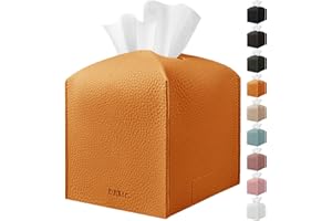 PARIERIS Tissue Box Cover Holder Square Tissue Cube Cover PU Leather Tissue Organizer with Bottom Belt for Bathroom, Tabletop, Car, Night Stands, Office, Home, Kitchen (1, BrightBrown)