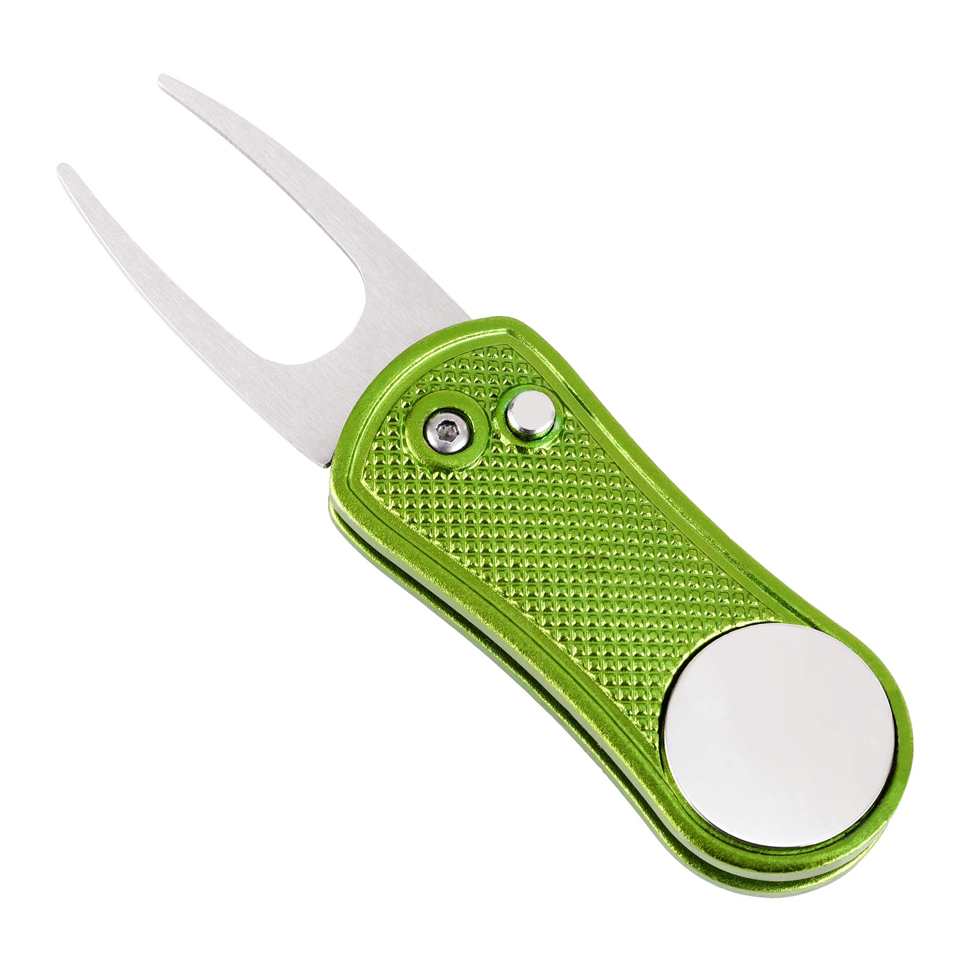 Mile High Life All Metal Foldable Golf Divot Tool with Pop-up Button & Magnetic Ball Marker (Silver Fish)