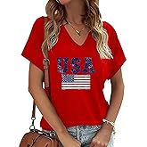 USA Shirts for Women 4th of July V Neck T Shirt Patriot Graphic Tee Casual Short Sleeve Tops