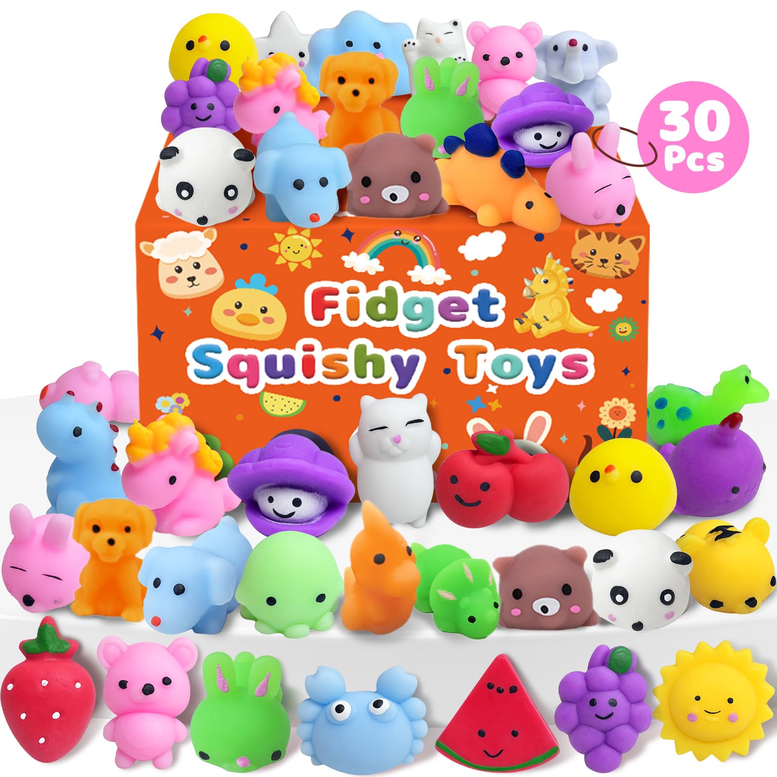 30 Pack Squishy Toys, Kawaii Party Favors for Kids 3-5, 4-8, 8-12, Treasure Box Toys for Classroom Prizes, Mini Gifts Goodie Bag Easter Basket Stuffers Egg Fillers Bulk Fidget Squeeze Toy