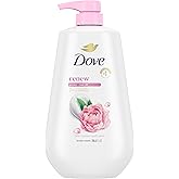 Dove Body Wash with Pump Renew Peony & Rose Oil For 24hr Lotion-Soft Skin Moisturizing Skin Cleanser with No Sulfates No Parabens 30.6 Oz