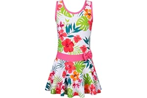 BAOHULU Girls Swimsuit One Piece UPF 50+ Floral Skirted Bathing Suit Modest Beach Swim Dress 3-11 Years