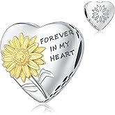 925 Sterling Silver Sunflower Charms Fit Pandora Charms Bracelet Forever In My Heart Fit Wife Mother's Day Christmas Birthday Gift