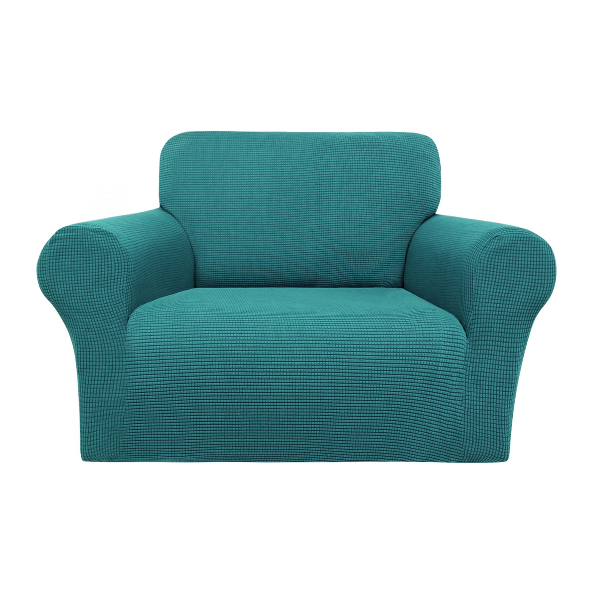 PiccoCasa Stretch Sofa Slipcover, 1-Piece Couch Seat Cover for Sofa Living Room - Spandex Jacquard Checks Sofa Covers, Washable Couch Furniture Cover for Dogs Peacock Blue 1 Seater