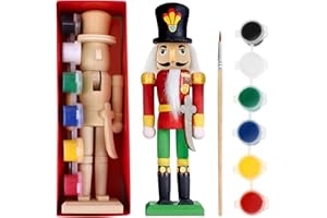 AOKWAWALIY 1 Set Christmas Nutcracker Figures Unfinished Wooden DIY Crafts Unpainted Nutcracker Soldier with Paint Brush and White Beard for Christmas Decoration