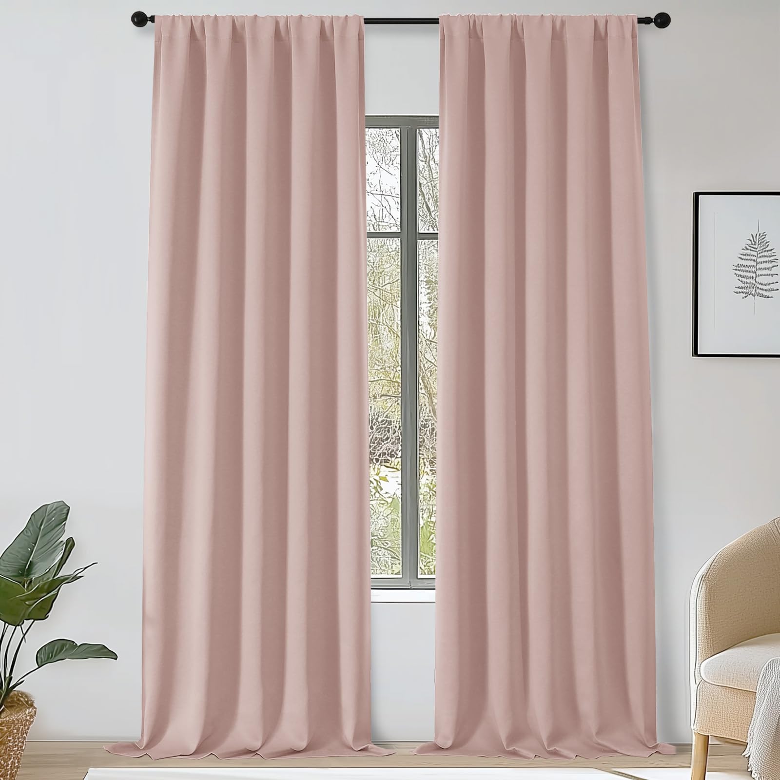 OWENIE Sally Extra Blush Pink Light Filtering Curtains 120 Inches Long 2 Panels Set for Bedroom Living Room, Solid Soft Insulated Privacy Window Treatment Drapes, 2 Pcs Each W50 x L120 Inch, Blush Image