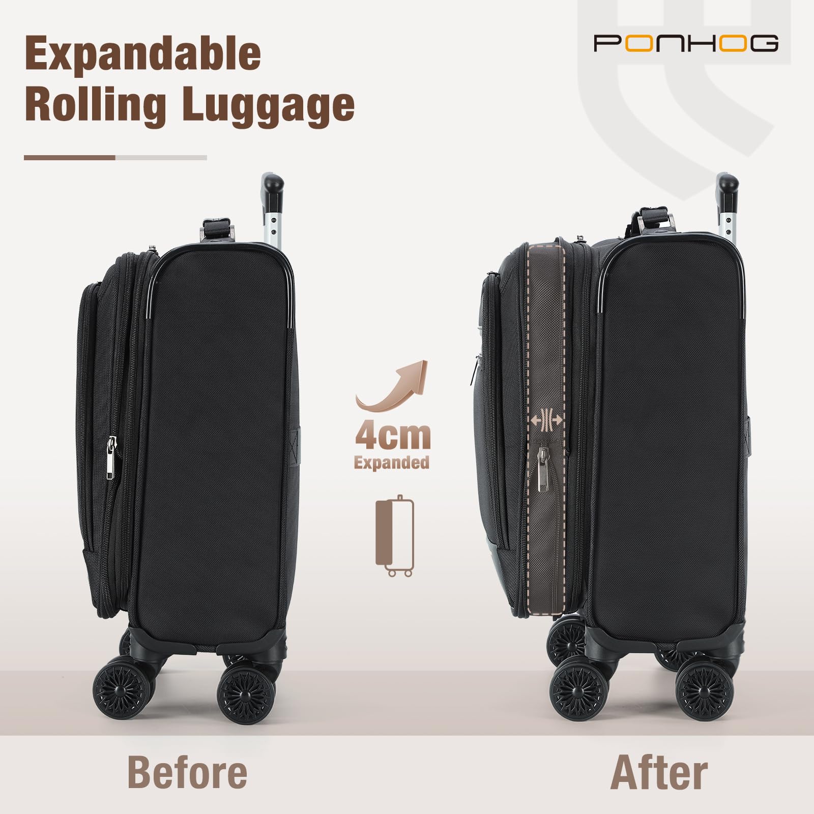 Underseat Carry on Luggage With Wheels,16 Inch Softside Expandable Under Seat Suitcase, Airline Approved Personal Item Bag for Men Women, Black