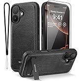 WTCASE Magnetic for iPhone 17 Leather Case,Built-in Invisible Stand [Compatible with Magsafe] Protective Slim Kickstand Phone Cover for iPhone 17 Case, Black