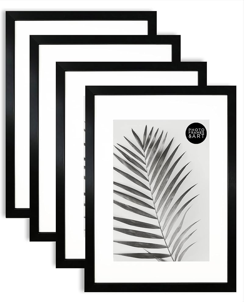 pf+a REAL GLASS Set of 4 A3 Frames with Mounts for A4 Photos Black