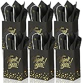 EQOREIIN 25 Pack Small Gift Bags with Handles 6x4.5x2.5 Inches Thank You Gift Bags Party Favor Bags Kraft Paper Goodie Bags with Bow Ribbon for Mother's Day Baby Shower,Wedding, Graduation (Black)