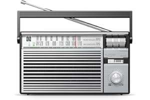 Audiocrazy Portable AM FM Radio Plug in Wall,Battery Operated Small Radio with Bluetooth for Home & Outdoor,Strong Reception,Large Dial,Headphone Jack,Aux in,Gift for Seniors