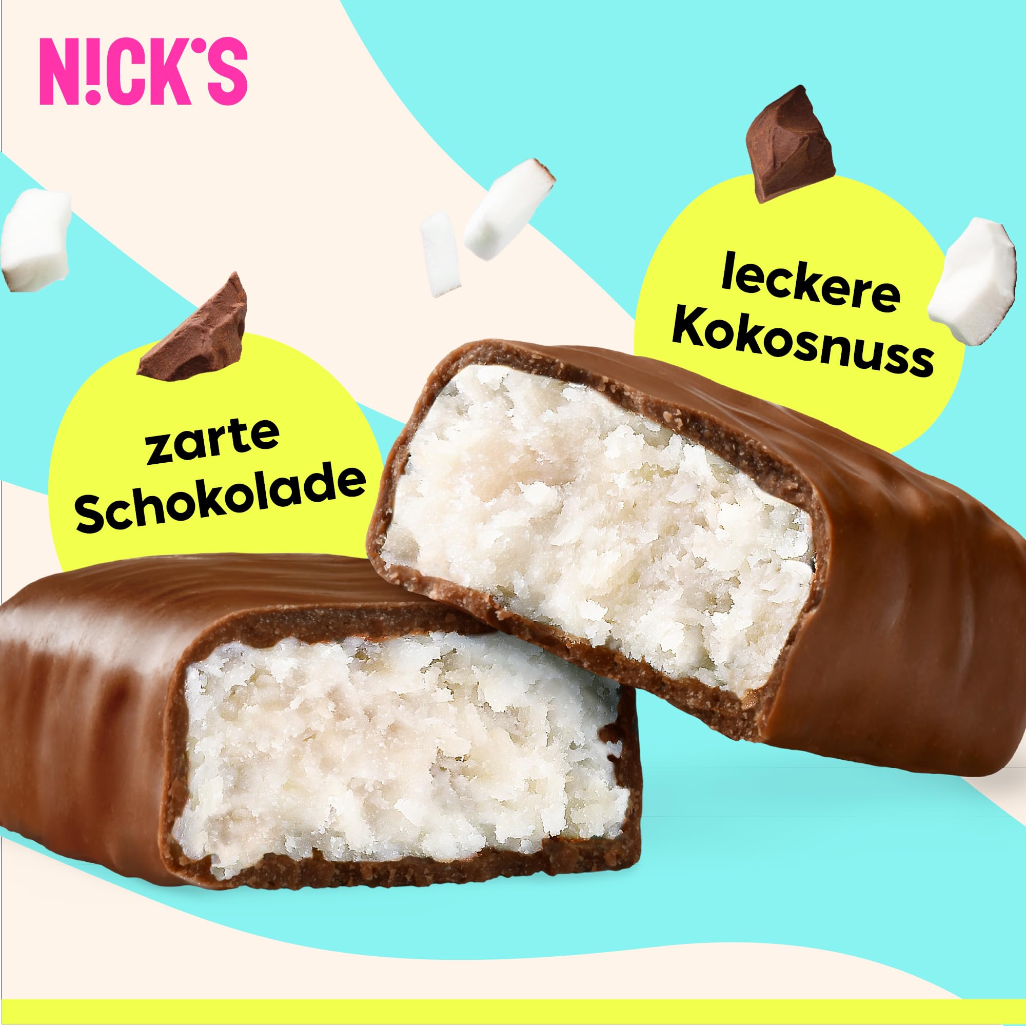 NICKS Keto Riegel Coconut, Schokolade Kokos Snacks, 175 Kalorien, 2 Net carbs, ohne Zuckerzusatz, Glutenfrei, Low carb Süssigkeiten (15x40g) 4